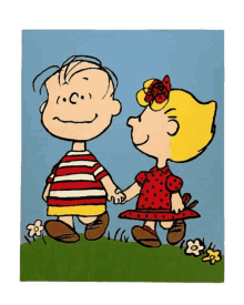 a cartoon of a boy and girl holding hands