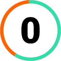 an orange and green circle with the number 0 in the middle