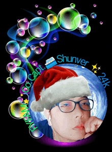 a picture of a man wearing a santa hat with the name shunver