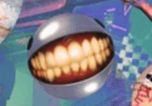 a close up of a cartoon character with a huge mouth and teeth .