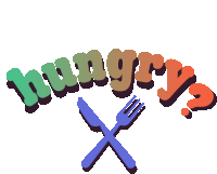 a logo that says hungry with a fork and knife crossed