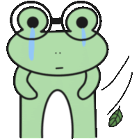 a green frog wearing glasses is crying and holding a leaf