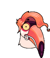 a cartoon drawing of a bird with a zipper in its mouth