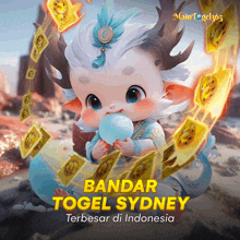 a poster for bandar togel sydney shows a cartoon character blowing a bubble