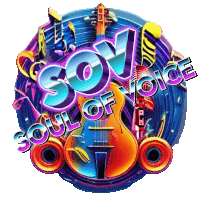 a logo for soul of voice with a guitar and a microphone