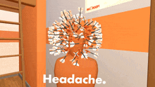 a cartoon drawing of a person with arrows in their head and the words headache on the bottom