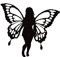 a silhouette of a woman with butterfly wings on a white background .