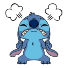 a cartoon of stitch with his mouth open and smoke coming out of his nose .