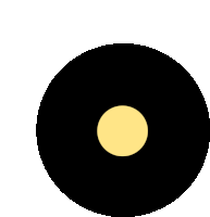 a black circle with a yellow dot in the center