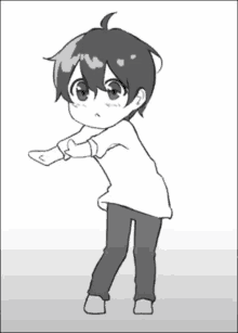 a black and white drawing of a boy with a ponytail