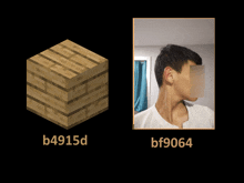 a picture of a wooden block next to a picture of a man 's face