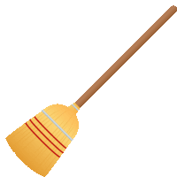 a cartoon illustration of a broom with a long wooden handle on a white background