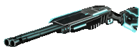 a futuristic looking sniper rifle with a blue light coming out of it 's barrel