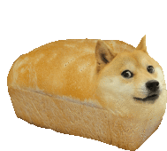 a doge is sitting in a loaf of bread