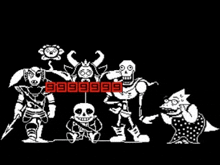 a group of skeletons are standing next to each other in a black and white drawing .