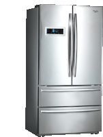 a whirlpool stainless steel refrigerator with a digital display