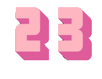 the number 23 is pink and has a shadow on a white background