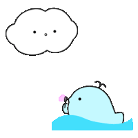 a whale is blowing bubbles in the ocean while a cloud is floating above it .