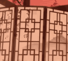 a close up of a room divider with chinese writing on it