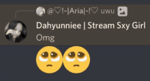 a screenshot of a discord chat with a picture of a girl and the name dahyunniee