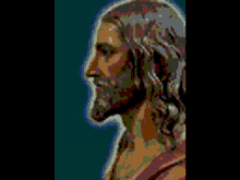 a pixel art of jesus with a beard and long hair