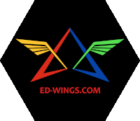 a logo for ed-wings.com with a star and wings on a black background