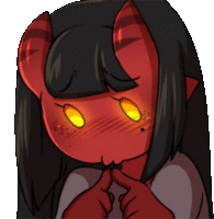 a cartoon of a demon girl with long black hair