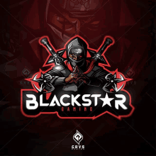 a logo for blackstar gaming shows a ninja with a sword