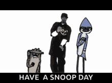 snoop dogg , regular show , and rigby from regular show are standing next to each other on a white background .