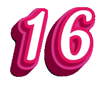 the number 16 is displayed in pink and white