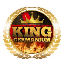 a logo for king germanium with a crown on top