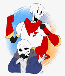 a drawing of papyrus holding a microphone and sans holding a microphone