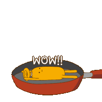 a cartoon of a dog jumping into a frying pan with the word wow written below it