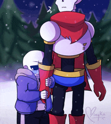 a drawing of papyrus and sans standing in the snow with the name lingko on the bottom right