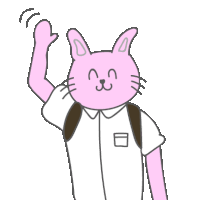 a cartoon drawing of a pink bunny with a backpack