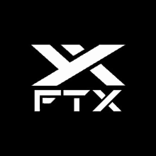 a white logo on a black background for ftx , a company that makes headphones .