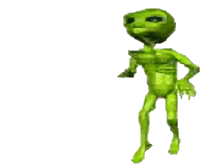 a green alien standing on a white background