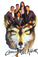 a group of men standing in front of a wolf with the words camino del amor written on the bottom