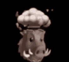 a cartoon pig wearing a chef 's hat with smoke coming out of it 's head .