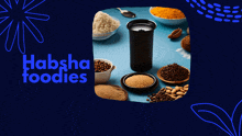 a blue background with the words habsha foodies in blue letters