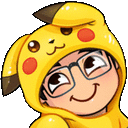 a cartoon character wearing a pikachu costume and glasses .