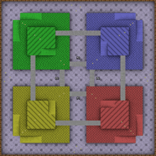 an aerial view of four different colored squares with p1 p2 p3 and p4 labeled