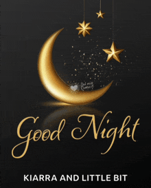 a poster that says good night with a gold crescent moon and stars