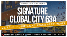 an advertisement for signature global city 63a has a picture of a pool