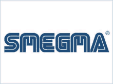 the logo for smegma is blue and white and looks like a sega logo .