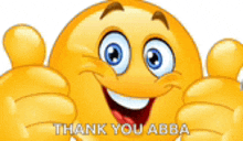 a smiley face giving a thumbs up with the words thank you abba written below it