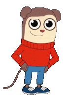 a cartoon of a monkey wearing a red sweater and blue jeans