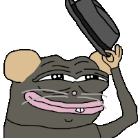 a cartoon of a mouse holding a pan on its head