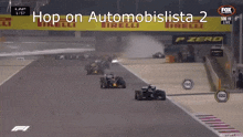 a fox sports screen shows a race with the words hop on automobilista 2 at the top