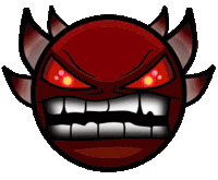 a cartoon drawing of a devil with horns and glowing red eyes